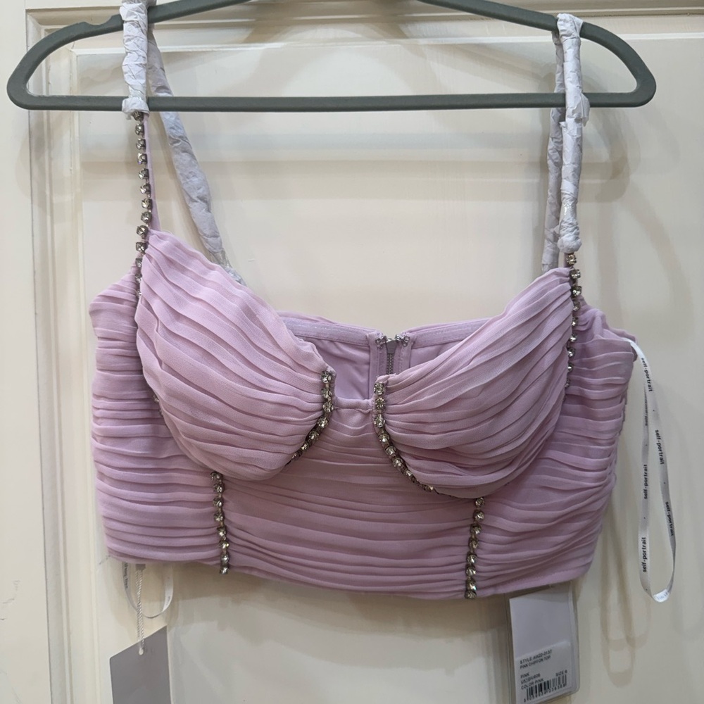 Self-Portrait Lavender Pleated Crop Top